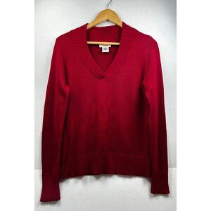 Talbots Sweater Womens Medium Silk Cashmere Red V-Neck Pullover Timeless Knit